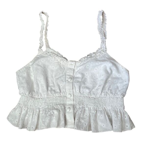 Forever 21 Crop Top Tank Button Up Crochet White Size Small Flower Design - Picture 1 of 8